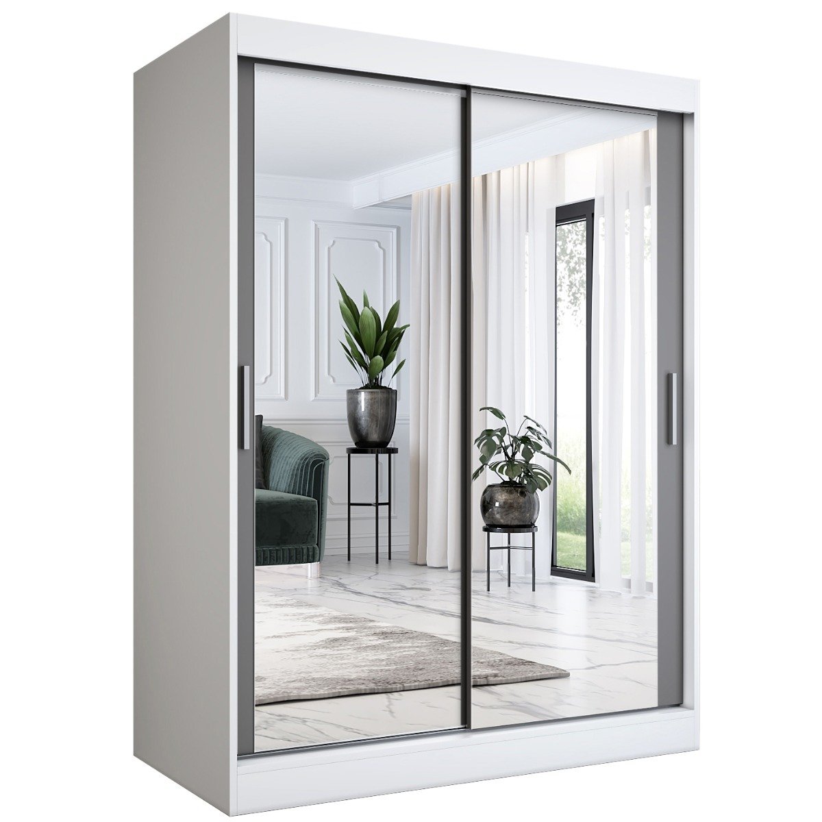 Szafa przesuwna MODUO COMFORT 150 biała mat/antracyt z dwoma lustrami