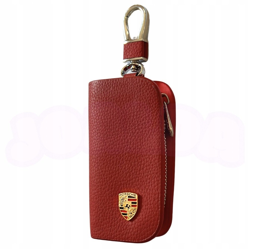 SKÓRZANE ETUI na klucze PORSCHE logo KLUCZYK samochodowy ELEGANCKI czerwony