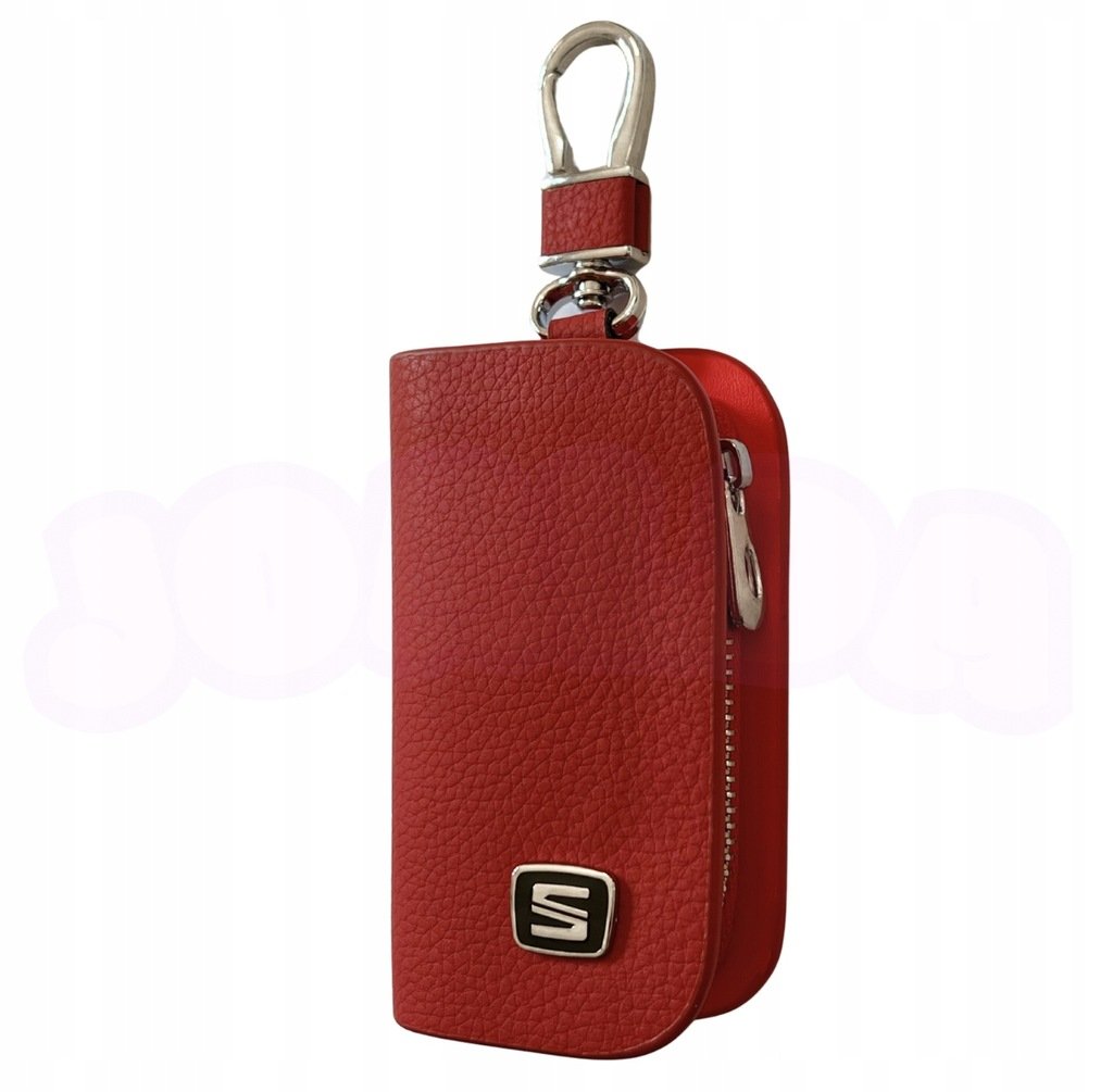 SKÓRZANE ETUI na klucze SEAT logo KLUCZYK samochodowy ELEGANCKI czerwony