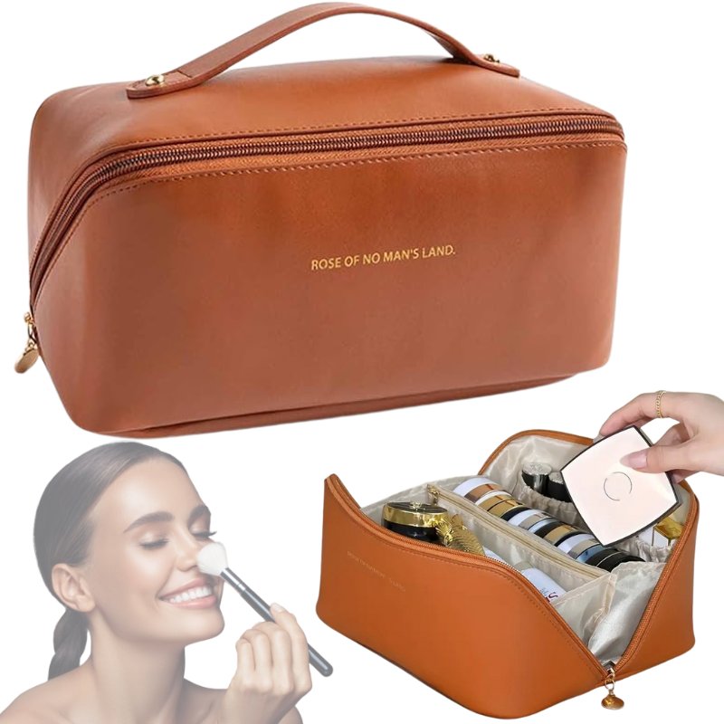Kosmetyczka Podróżna Damska Kuferek Organizer Na Kosmetyki Do Samolotu Brązowa