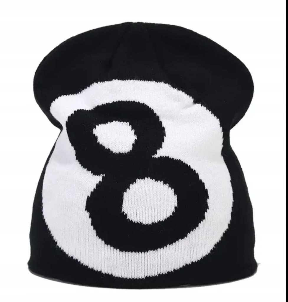Czapka zimowa beanie czarna kula bilardowa streetwear y2k prezent