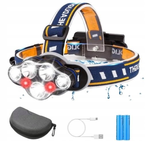 CZOŁOWA LATARKA LED + MOCNA WODOODPORNA | USB AKMULATOR LAMPA PRO 5000 LMm