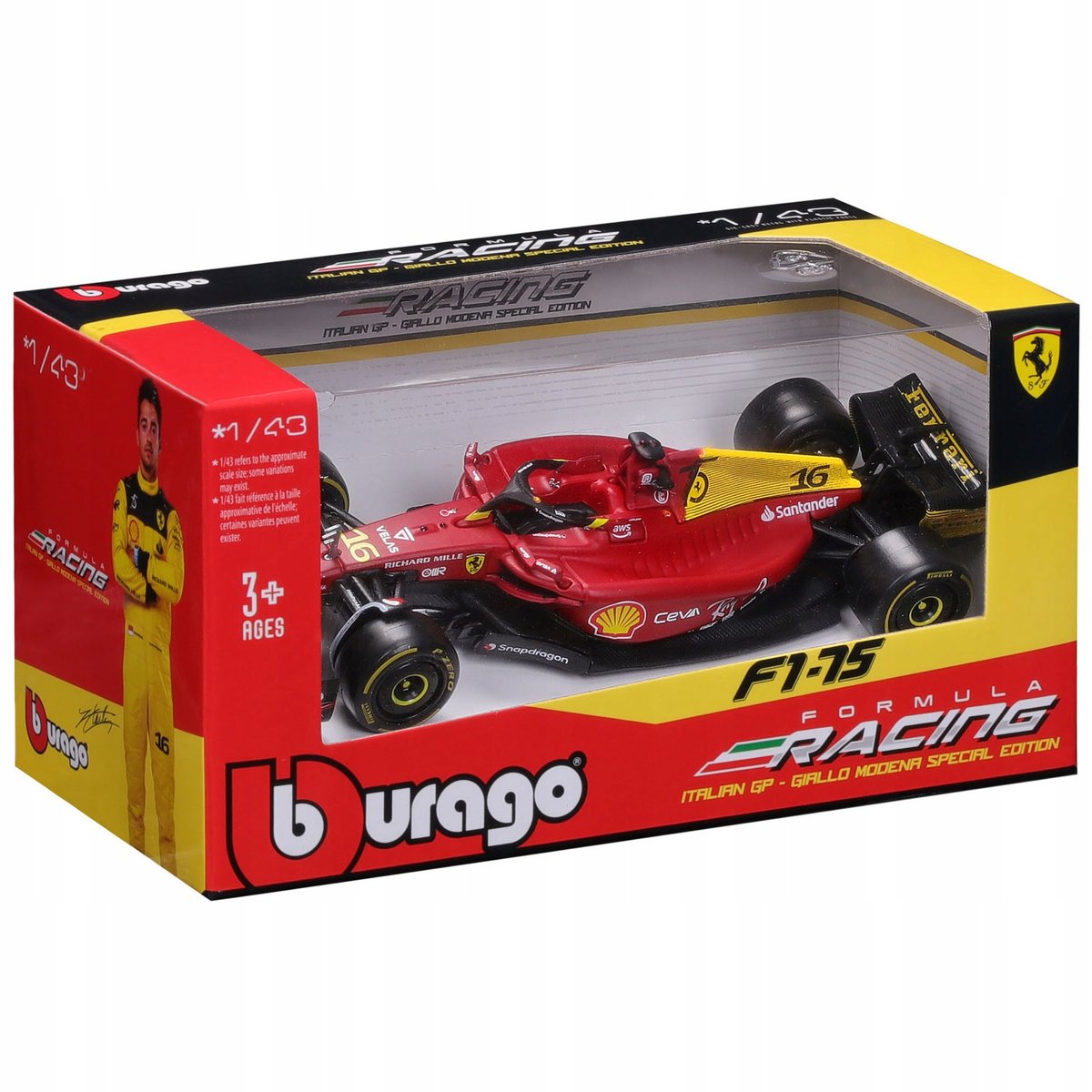 BOLID F1 Ferrari F1-75 GP Włoch 2022 Charles Leclerc 1:43 BBURAGO 18-36832