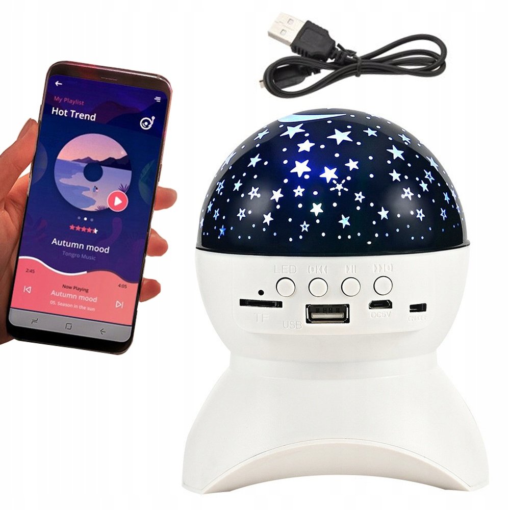 PROJEKTOR GWIAZD LAMPKA NOCNA NIEBA STAR LED GŁOŚNIK BLUETOOTH USB RZUTNIK