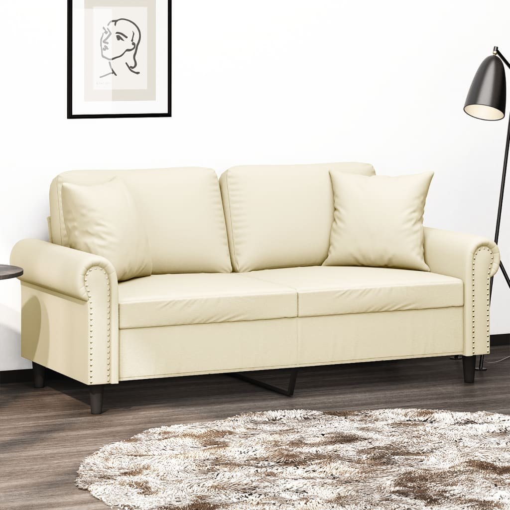 Zdjęcia - Sofa VidaXL 2-osobowa  z poduszkami, kremowa, 140 cm, sztuczna skóra 