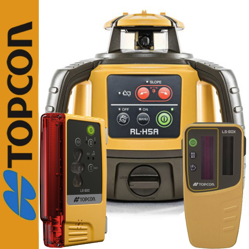 ZESTAW DO KOPARKI Niwelator laserowy RL-H5A Topcon + Detektor laserowy LS-80X Topcon + Maszynowy czujnik laserowy LS-B20 TOPCON