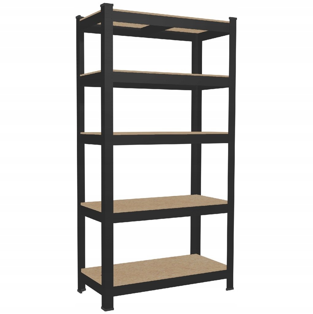 REGAŁ 5-POZIOMOWY 180 x 90 x 30 CM CZARNY UDŹWIG PÓŁKI: 175 KG GWI7361 CHOMIK