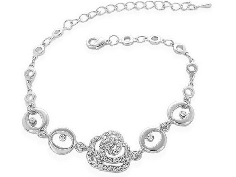 Bransoletka z ażurową różą i owalami białe cyrkonie na prezent