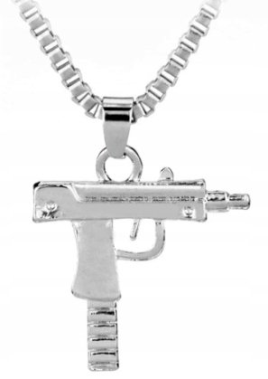 Naszyjnik wisiorek chain srebrny uzi broń karabin prezent streetwear y2k