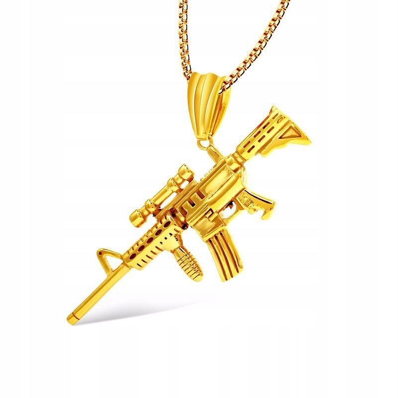 Naszyjnik wisiorek chain złoty m4 broń karabin maszynowy prezent streetwear