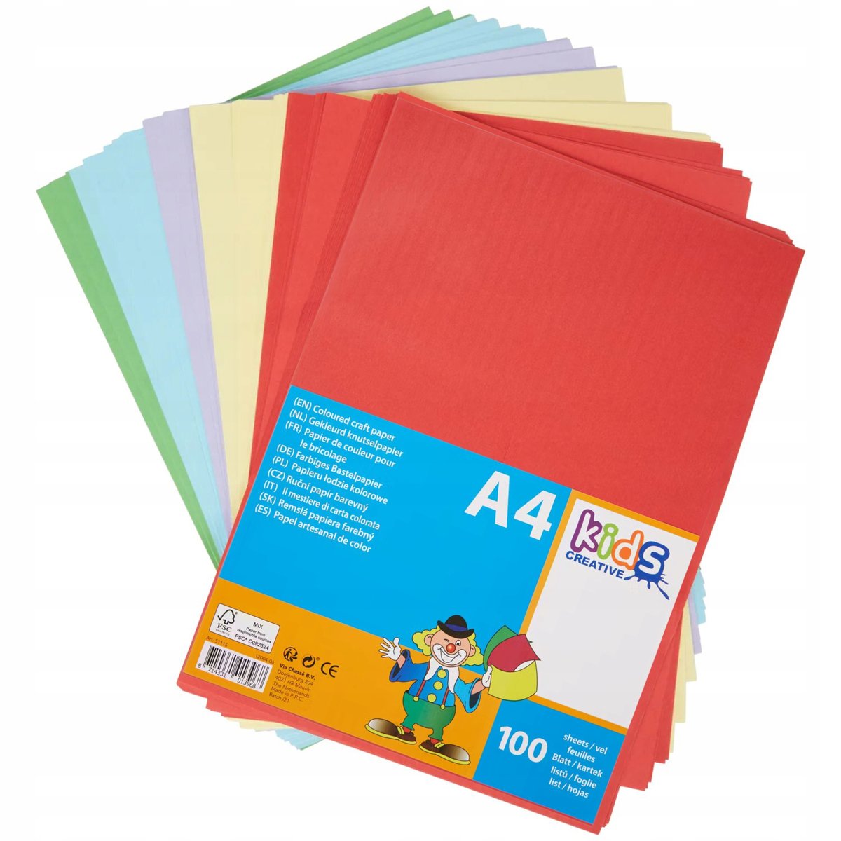 PAPIER TECHNICZNY KOLOROWY A4 80gsm DLA DZIECI 100 ark