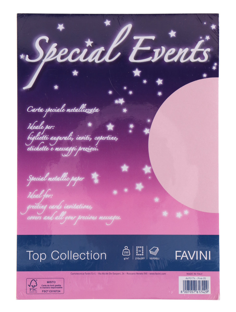 Papier metalizowany formatu A4 RÓŻOWY 10 kartek 250g/m2