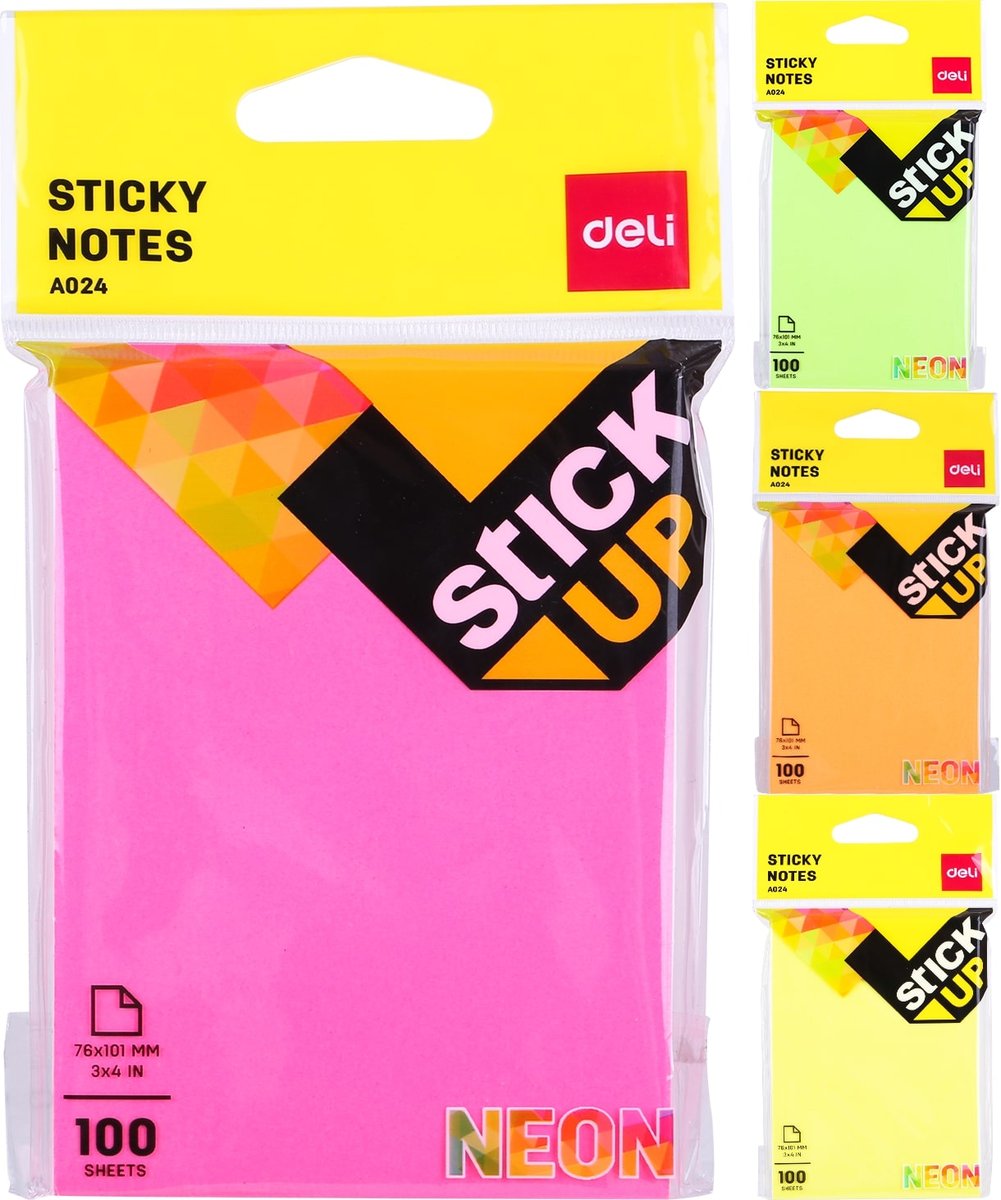 Notes samoprzylepny notatnik organizer Deli A02402 neon 76*101mm 100 kartek