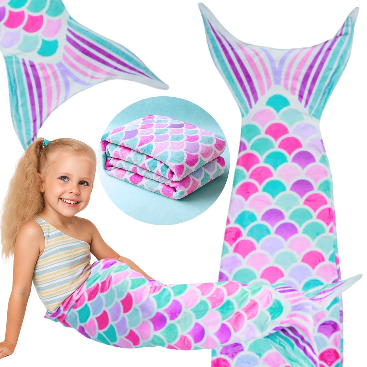 Ogon Syreny Syreni Koc Kocyk Syrenki Miękki Śpiwór Dla Dzieci Różowy