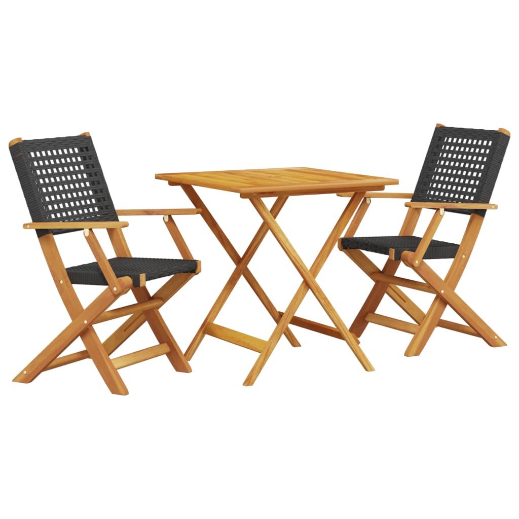 vidaXL 3-cz. zestaw mebli bistro, czarny rattan PE i drewno