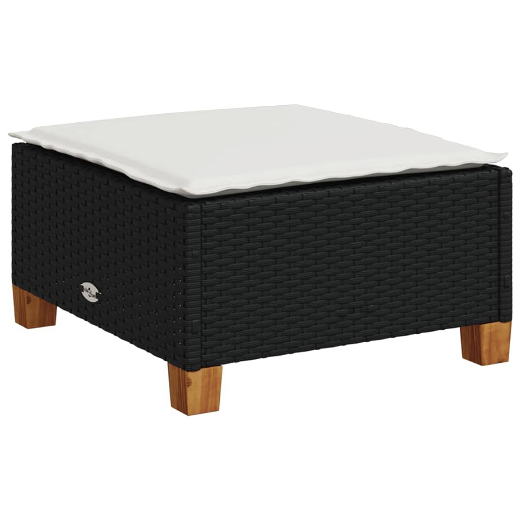 vidaXL Stołek ogrodowy z poduszką, czarny, 63,5x56x32 cm, rattan PE