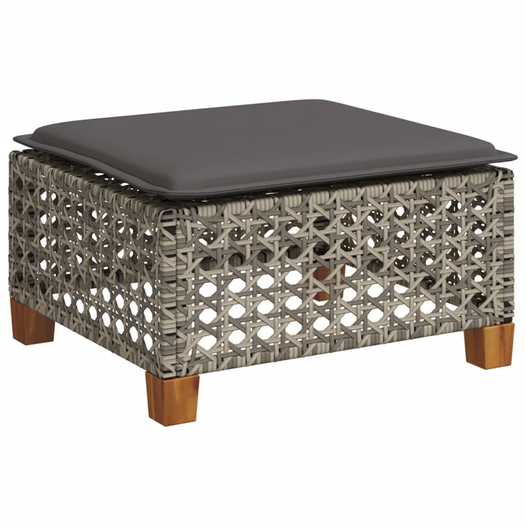 vidaXL Stołek ogrodowy z poduszką, szary, 63,5x56x32 cm, rattan PE