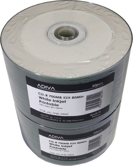 Adiva Adiva CD-R 700MB x52 szpindel 50 szt.| 80min White Inkjet Printable ADIVACDRPRINTSP50