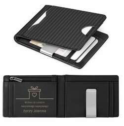 Smart portfel skórzany z grawerem w kolorze czarnym dla chłopaka męża na 30 urodziny - Karbonowy