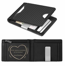 Smart portfel skórzany z grawerem w kolorze czarnym dla męża - Karbonowy