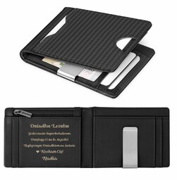 Smart portfel skórzany z grawerem w kolorze czarnym dla dziadka - Karbonowy