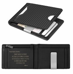 Smart portfel skórzany z grawerem w kolorze czarnym dla syna - Karbonowy
