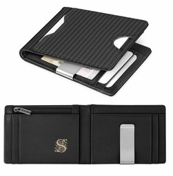 Smart portfel skórzany z grawerowanym inicjałem w kolorze czarnym dla niego- Karbonowy