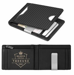 Smart portfel skórzany z grawerem w kolorze czarnym dla szefa na urodziny - Karbonowy