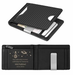 Smart portfel skórzany z grawerem w kolorze czarnym dla męża - Karbonowy
