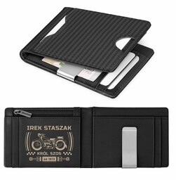 Smart portfel skórzany z grawerem w kolorze czarnym dla motocyklisty na urodziny - Karbonowy