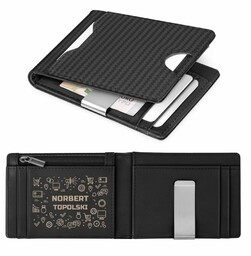 Smart portfel skórzany z grawerem w kolorze czarnym dla niego geeka - Karbonowy