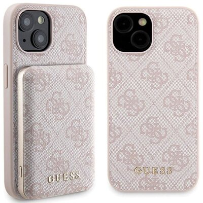 Guess Zestaw do iPhone 15 + Powerbank 5000mAh MagSafe 4G Metal Logo Różowy