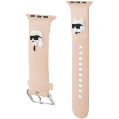 Pasek do APPLE WATCH 1 / 2 / 3 / 4 / 5 / 6 / SE / 7 / 8 (38 / 40 / 41 MM) Karl Lagerfeld Strap 3D Rubber Karl&Choupette Heads (KLAWMSLKCNP) różowe