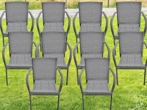 Komplet 10 krzeseł tarasowych SOTTILE z szarego technorattanu