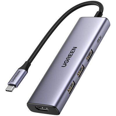 5w1 Wielofunkcyjny HUB adapter USB-C 3x USB-A HDMI 4K PD 100W szary