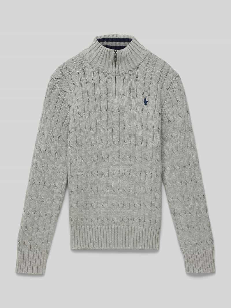 Sweter z dzianiny ze stójką i zamkiem błyskawicznym