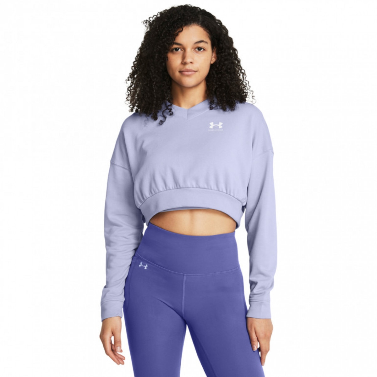 Damska bluza dresowa nierozpinana bez kaptura Under Armour UA Rival Terry OS Crop Crw - fioletowa - UNDER ARMOUR