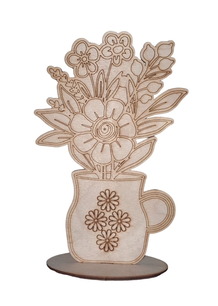 Drewniany bukiet kwiatów na podstawce prezent 12,5x19,5 cm