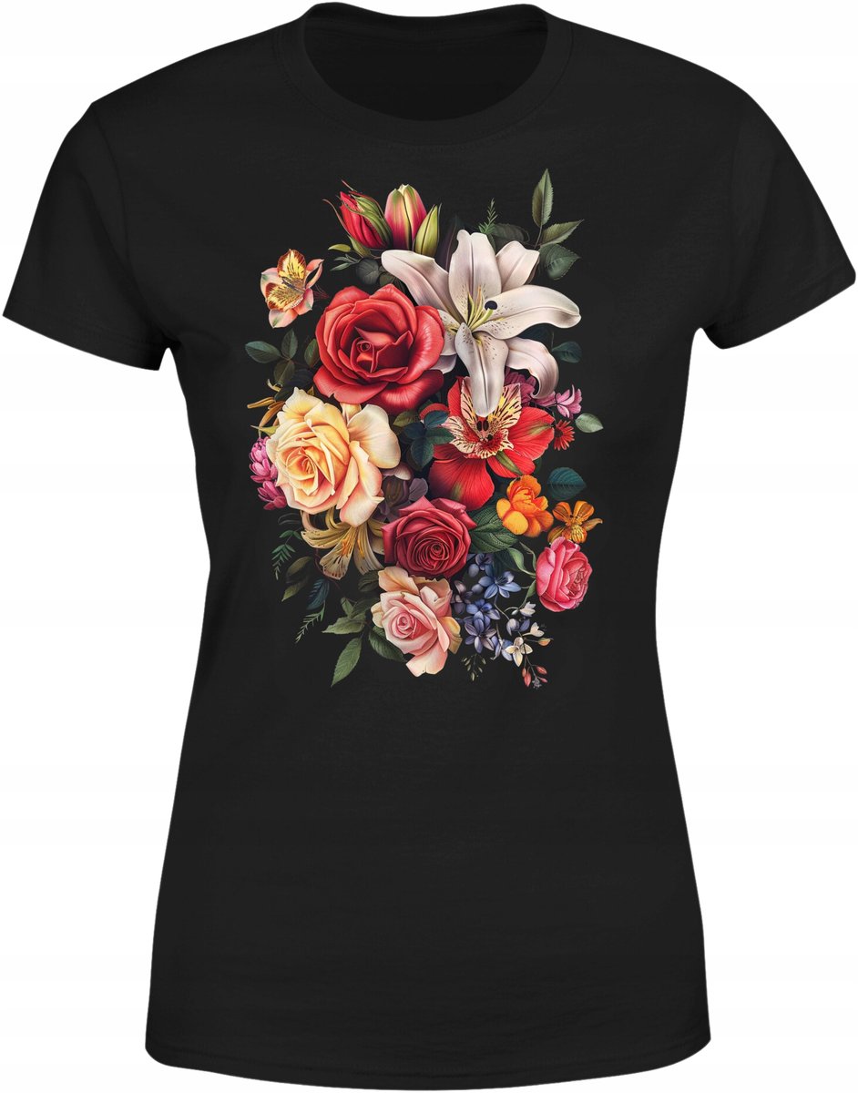 Koszulka damska kwiatowa z pięknym bukietem kwiatów 2 T-shirt damski
