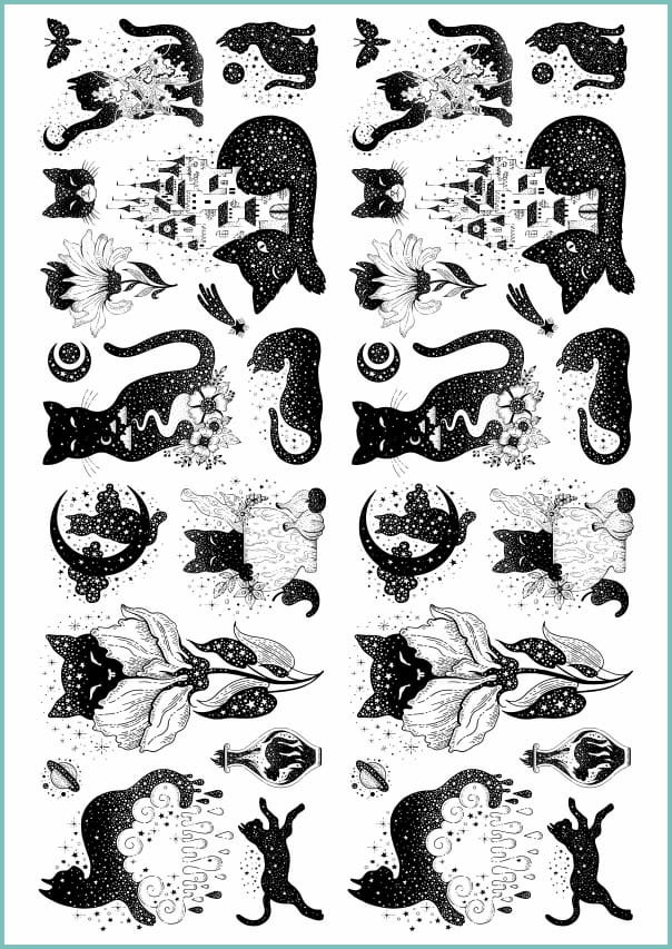 Tatuaże tymczasowe zmywalne sylwetki kotów 01, format A4