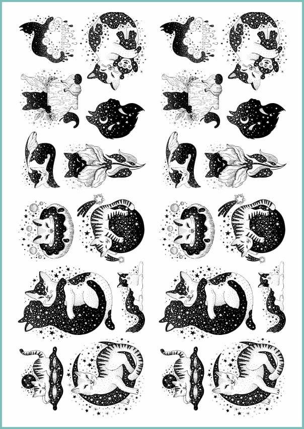 Tatuaże tymczasowe zmywalne sylwetki kotów, format A4