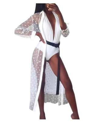 PAREO NA PLAŻĘ NARZUTKA LEKKA ZWIEWNA KORONKA LETNIA KOSZULA DŁUGA KROPKI