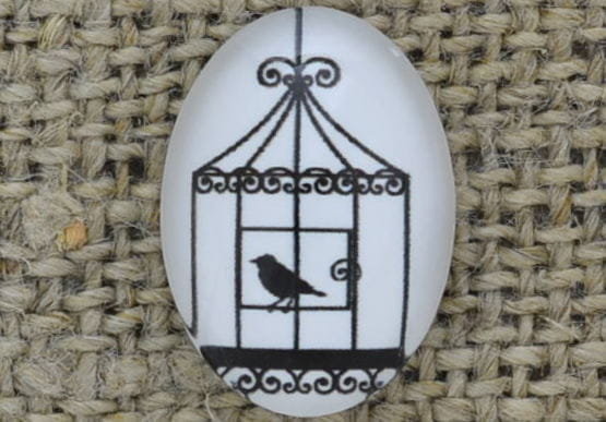 [046190] Kaboszon szklany ptaszek w klatce 18*13mm