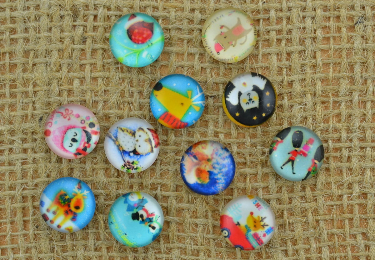 [ś07466] Kaboszon szklany z obrazkiem świątecznym 12mm 2szt