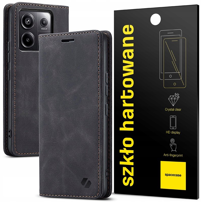 Skórzane etui portfelowe z klapką pokrowiec kabura do Galaxy S23 FE + Szkło