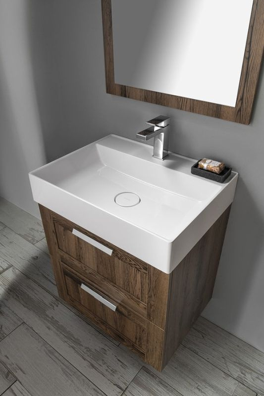 Sapho Amia 60 Zestaw Szafka podumywalkowa 59x45x60 cm + umywalka meblowa/nablatowa 60x47 cm + słupek boczny 35x30x140 cm + lustro 80x60 cm dąb Collingwood/biały KSET-041 - odbiór osobisty: Kraków, Warszawa