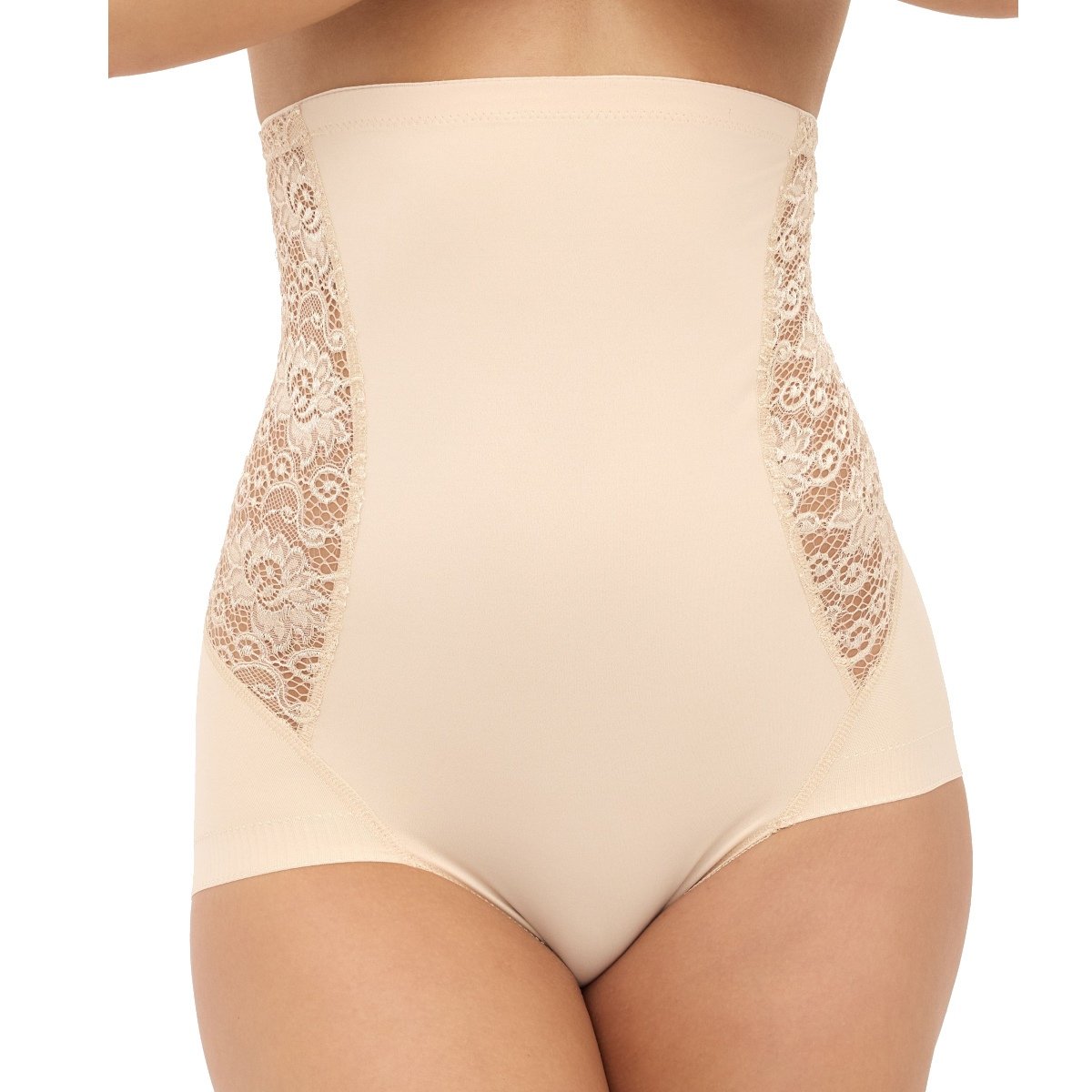 Figi damskie z wysoką talią 024 modelujące z koronką beżowe  3XL
