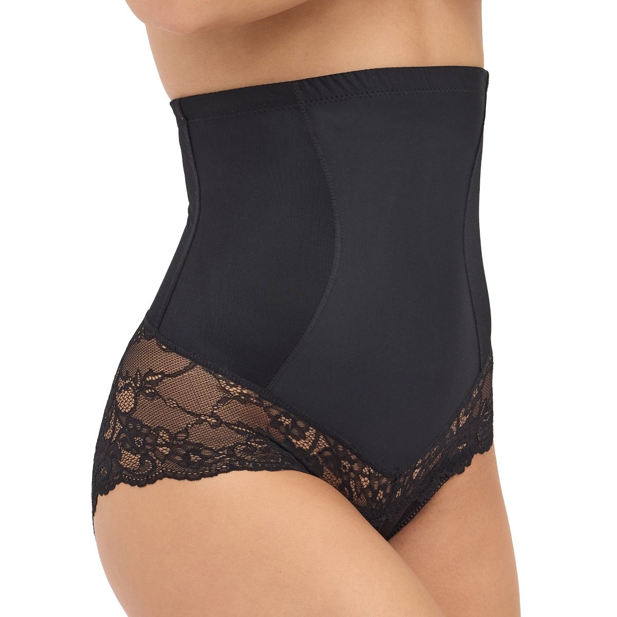 Figi damskie z wysoką talią 026 modelujące z koronką czarne  XL
