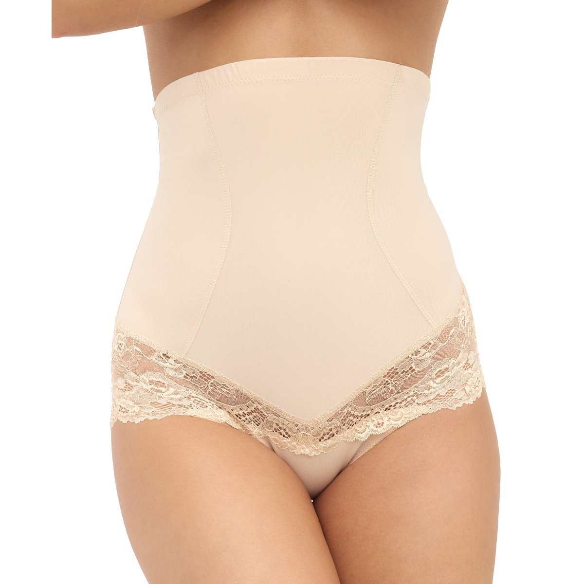 Figi damskie z wysoką talią 026 modelujące z koronką beżowe  4XL