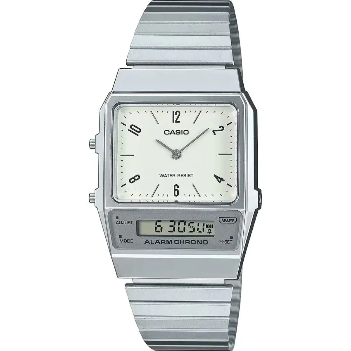 Casio Vintage zegarek srebrny w stylu Retro z kremową tarczą AQ-800E-7A2EF